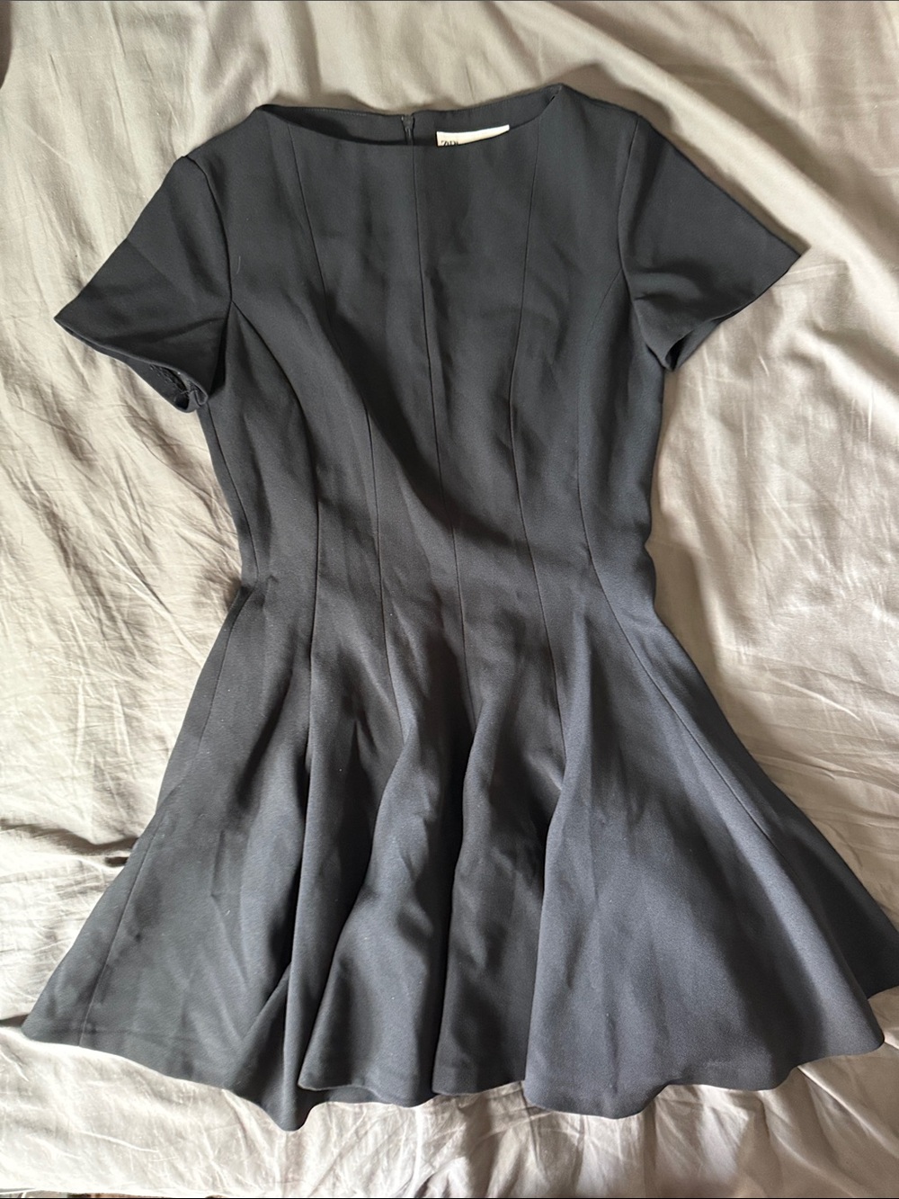 Zara Black Fit-and-Flare Short Sleeve Dress